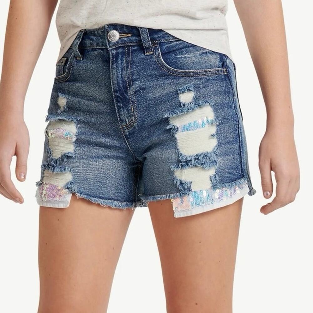 Sequin Embellished Denim Shorts sz 7 Jean Shorts